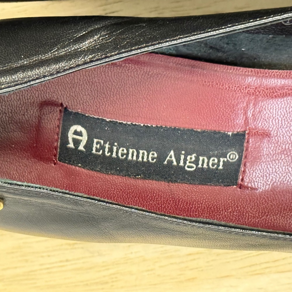 Etienne Aigner Status Black Leather Square Toe Block Heel Loafer Pumps Women 10M - Picture 10 of 16